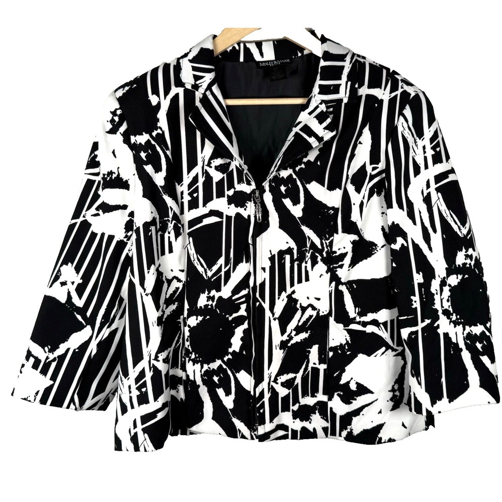 Molly & Maxx‎ Petite Abstract Blazer PXL Black White Artsy Maximalist Statement